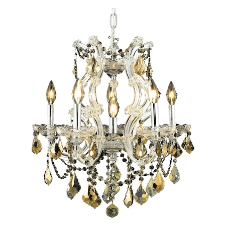 ELEGANT LIGHTING Royal Cut Smoky Golden Teak Crystal Maria Theresa 6-Light 2800D20C-GT/RC